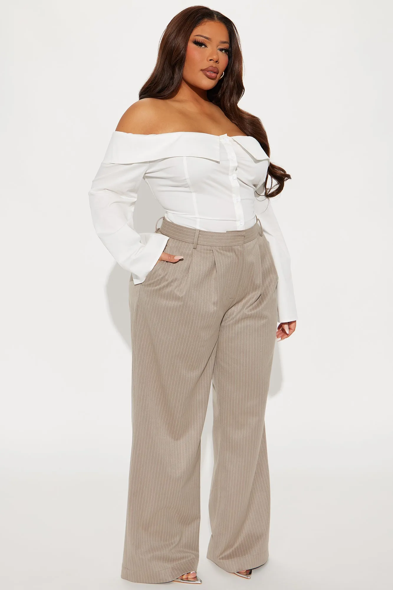 Avery Pinstripe Wide Leg Trouser - Stone
