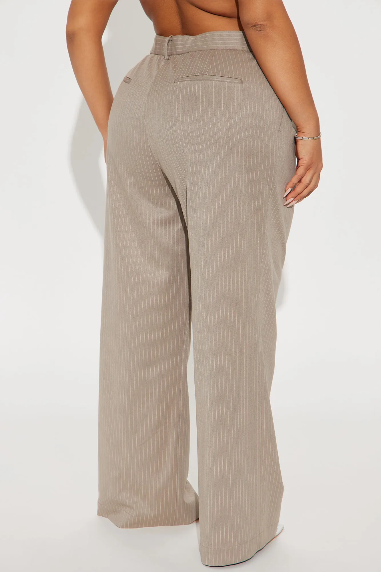 Avery Pinstripe Wide Leg Trouser - Stone