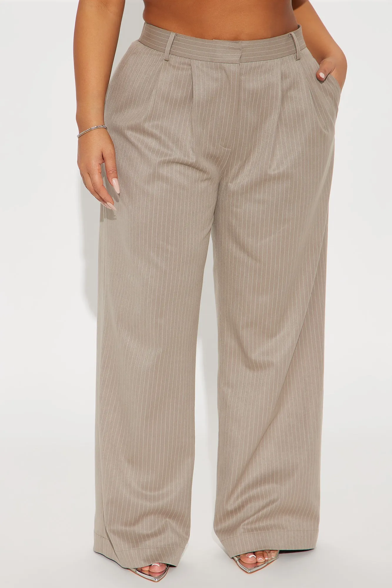 Avery Pinstripe Wide Leg Trouser - Stone