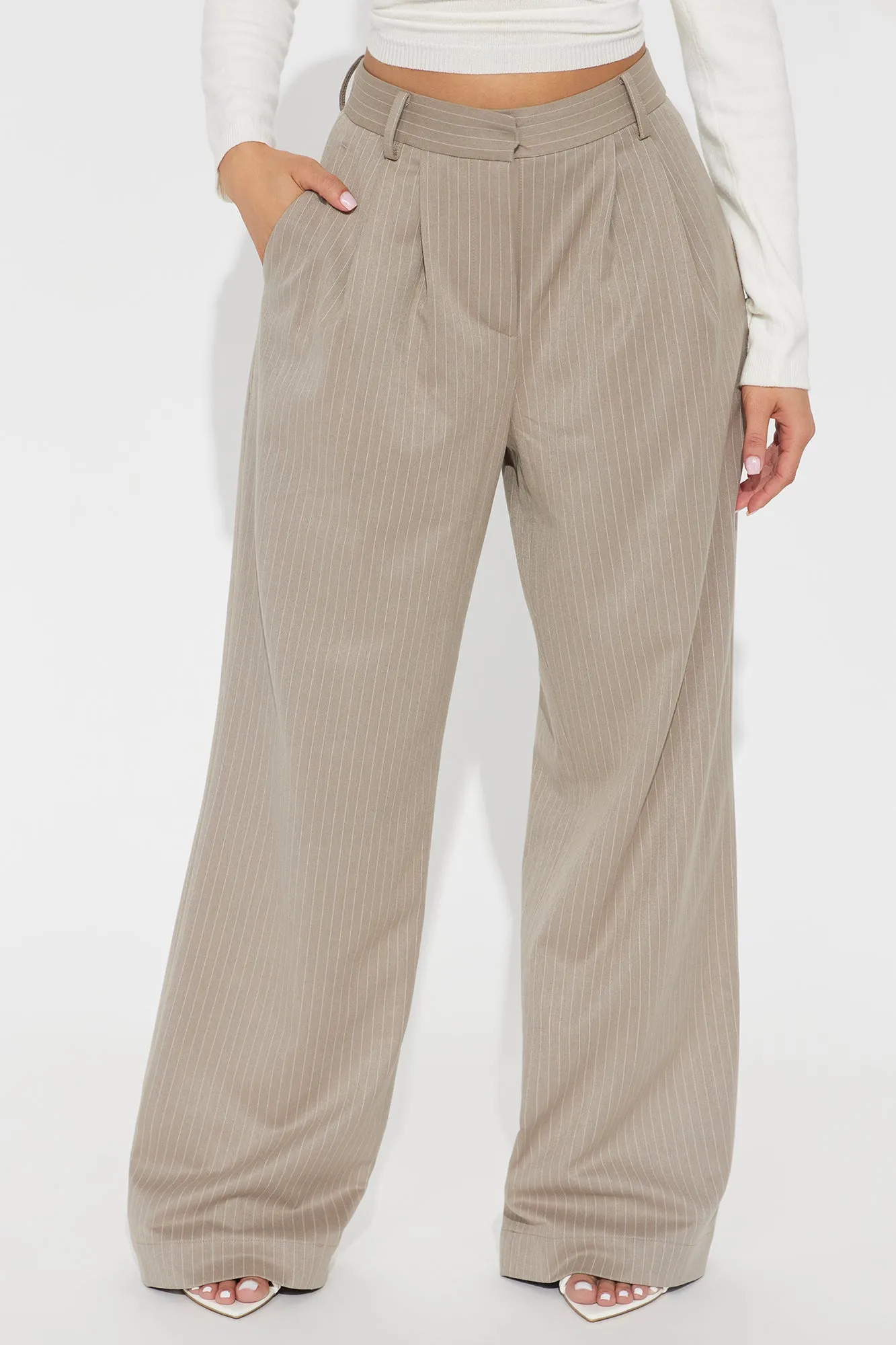 Avery Pinstripe Wide Leg Trouser - Stone