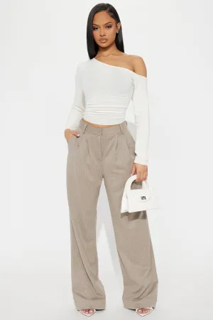 Avery Pinstripe Wide Leg Trouser - Stone