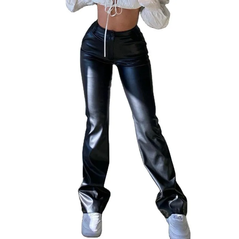 Black PU Leather Pants High Waist Skinny Trousers Casual Fashion Pants Capris Vintage Streetwear