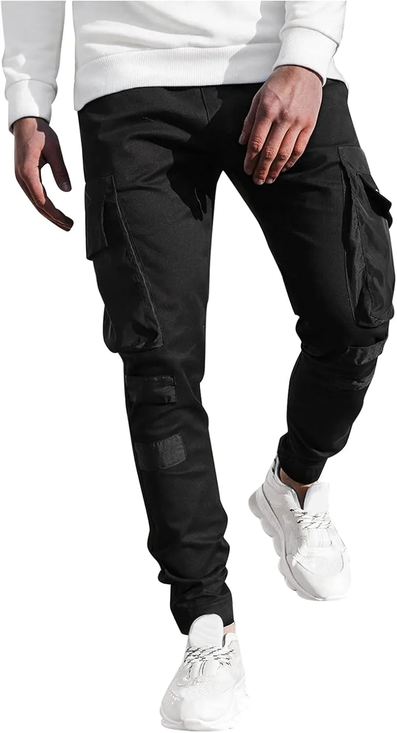 Cargo Pants for Men Relaxed Fit Mens Jogger Pants Drawstring Trousers Stretch Elastic Waist Outdoor Pants Sweatpants