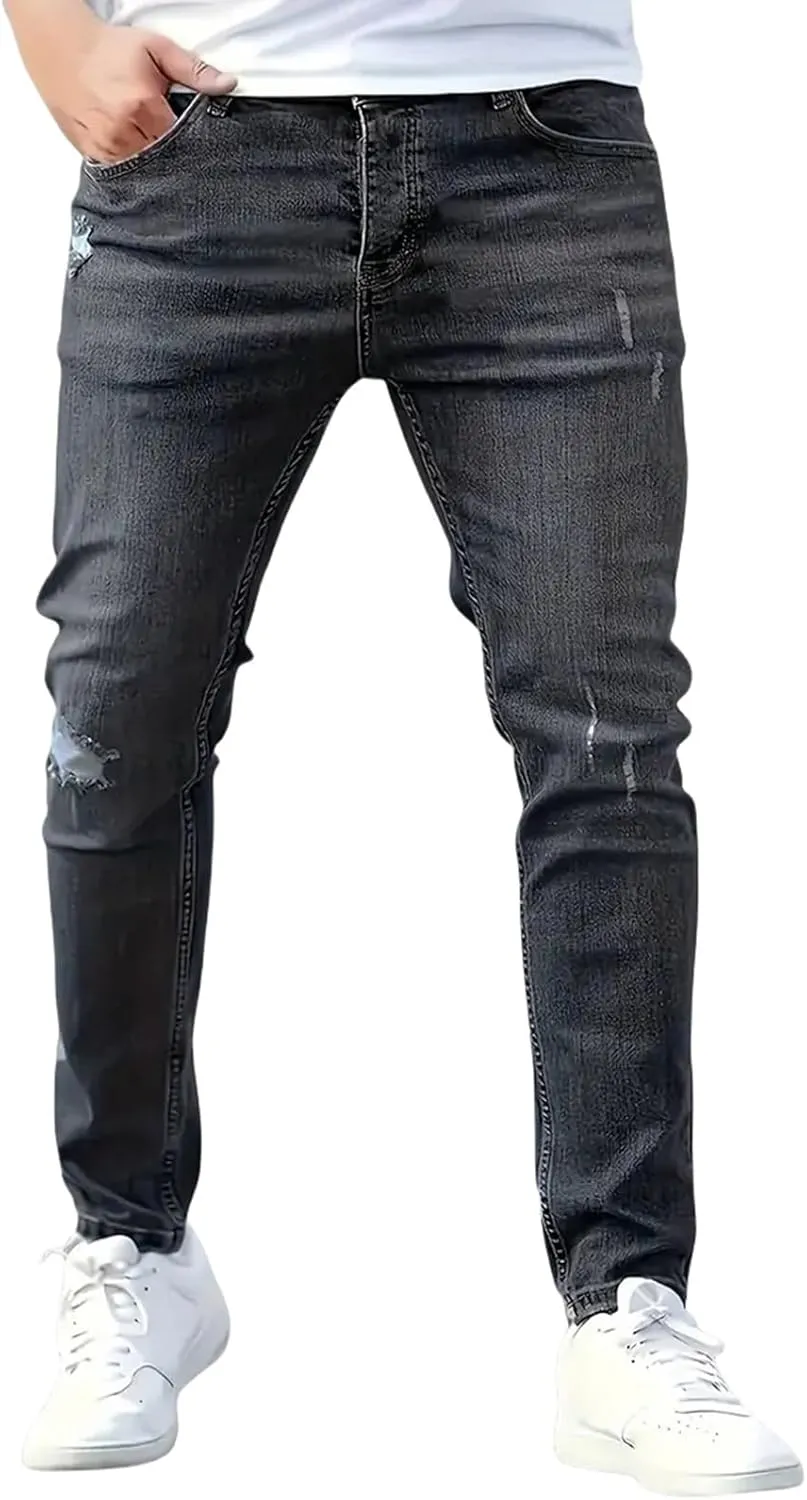 Casual Slim Fit Jeans for Men Classic Fit Stretch Skinny Fashion Destroyed Ripped Denim Pants Jeans for Men