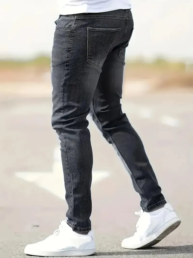 Casual Slim Fit Jeans for Men Classic Fit Stretch Skinny Fashion Destroyed Ripped Denim Pants Jeans for Men