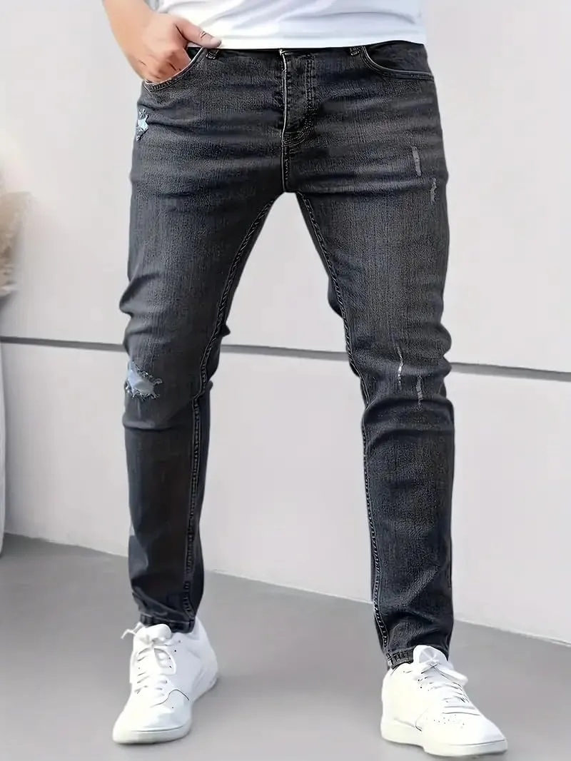 Casual Slim Fit Jeans for Men Classic Fit Stretch Skinny Fashion Destroyed Ripped Denim Pants Jeans for Men