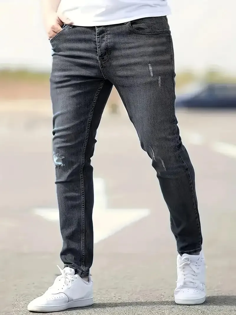 Casual Slim Fit Jeans for Men Classic Fit Stretch Skinny Fashion Destroyed Ripped Denim Pants Jeans for Men