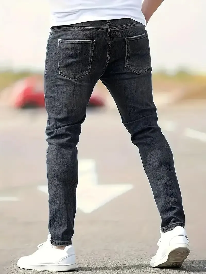 Casual Slim Fit Jeans for Men Classic Fit Stretch Skinny Fashion Destroyed Ripped Denim Pants Jeans for Men