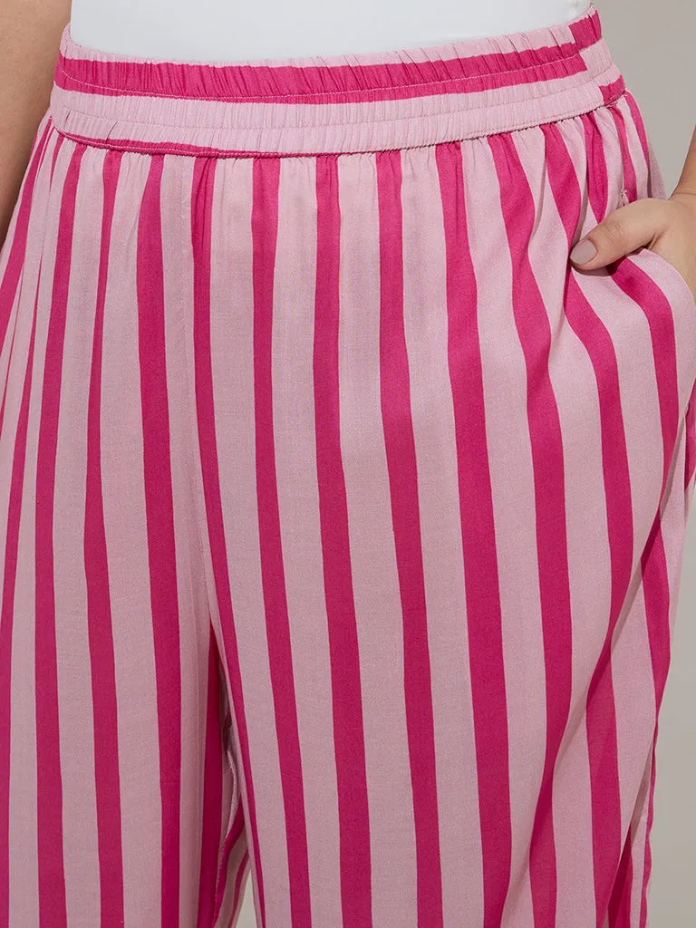 Diza Pink Stripe Patterned Ethnic Pants