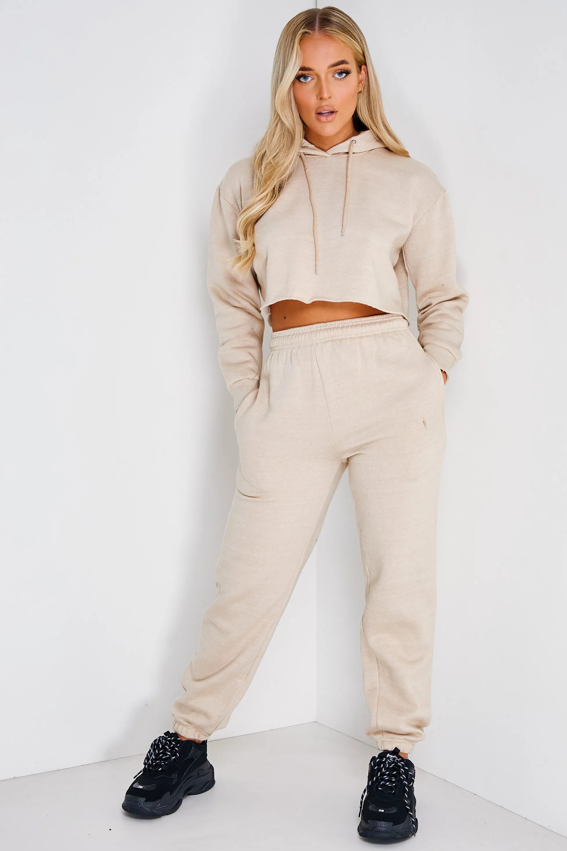 Eva Stone Relaxed Cropped Hoodie and Joggers Tracksuit Set