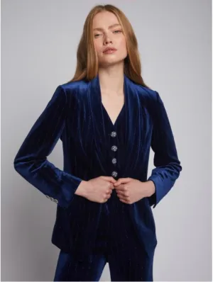 JACKET SMOKING NAVY GLITTER STRIPE VELVET