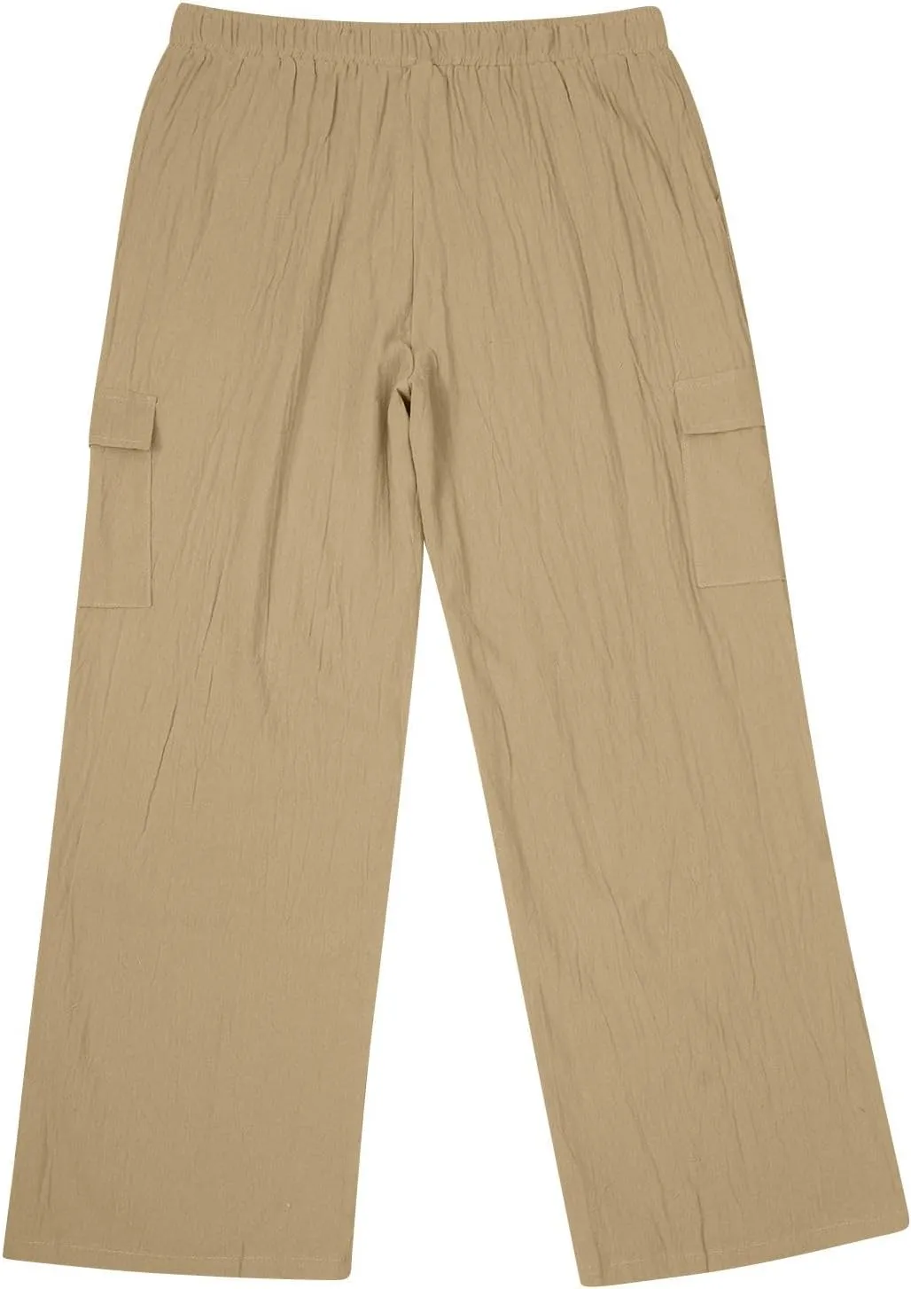 Men Linen Pants with Pockets Plus Size Beach Casual Pants Summer Vacation Open Bottom Slacks Solid Relaxed Trousers