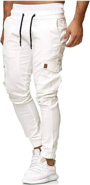 Mens Cargo Joggers Pants White Jeans Men Relaxed Fit Sweatpants Dress Pants Stacked Sweatpants Men Long Jogger