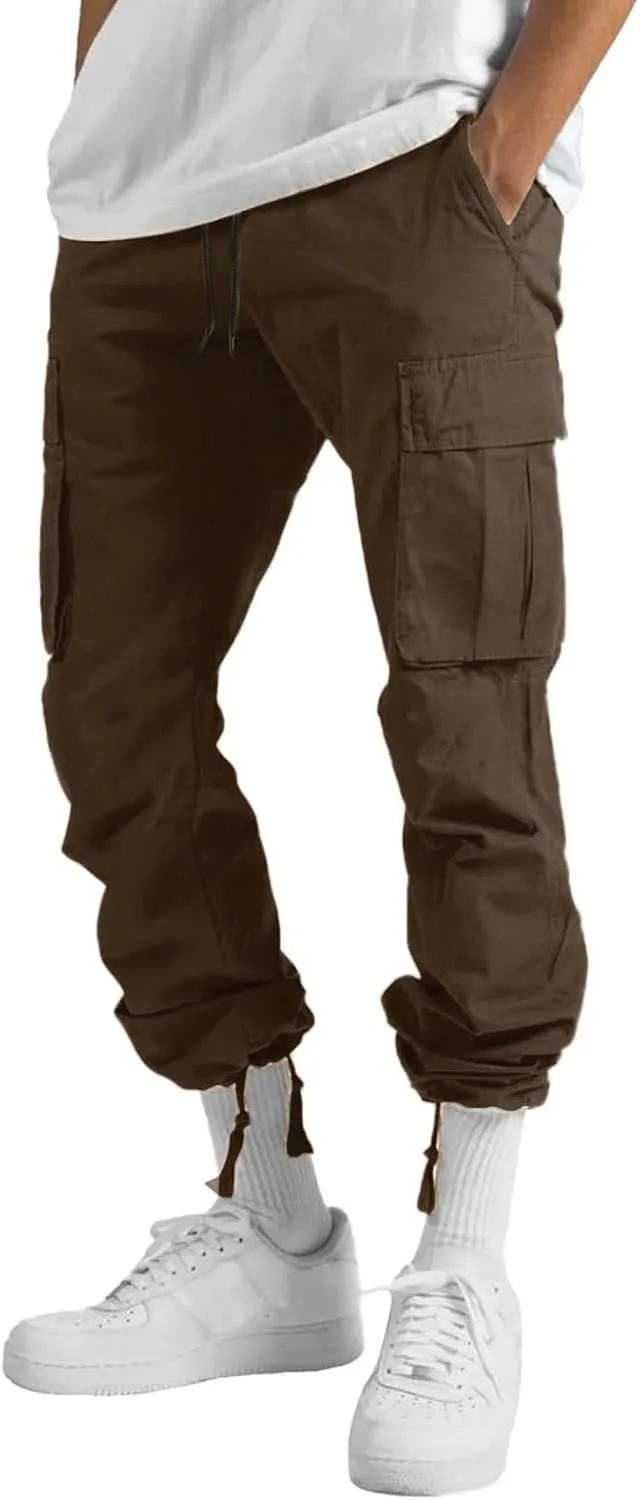 Men's Casual Cargo Pants Elastic Waist Joggers Relaxed Fit Work Overalls Hiking Hunting Streetwear Trousers