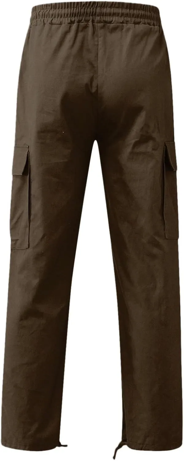 Men's Casual Cargo Pants Elastic Waist Joggers Relaxed Fit Work Overalls Hiking Hunting Streetwear Trousers