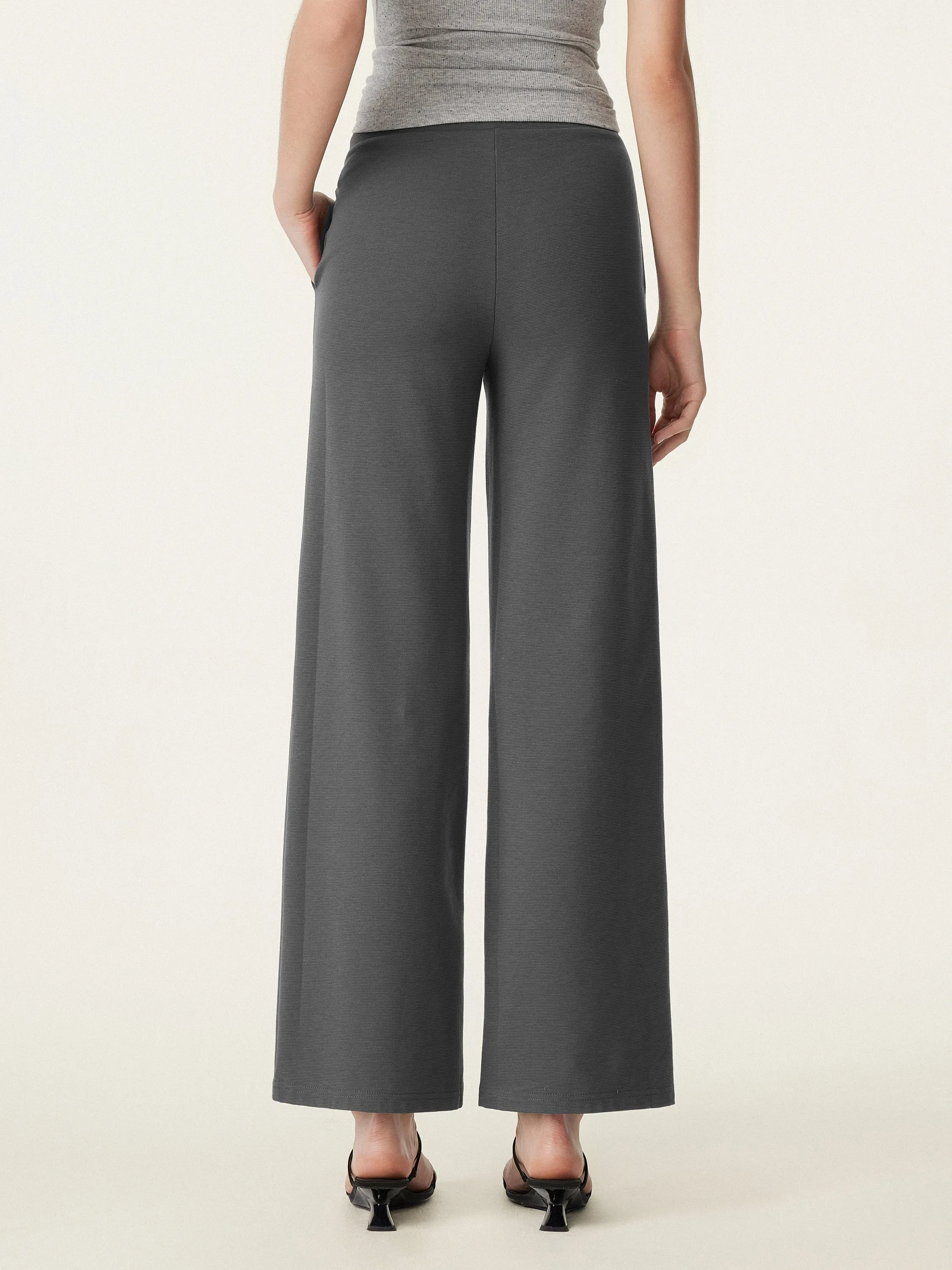 Mid Rise Drawstring Wide Leg Pant with Pockets