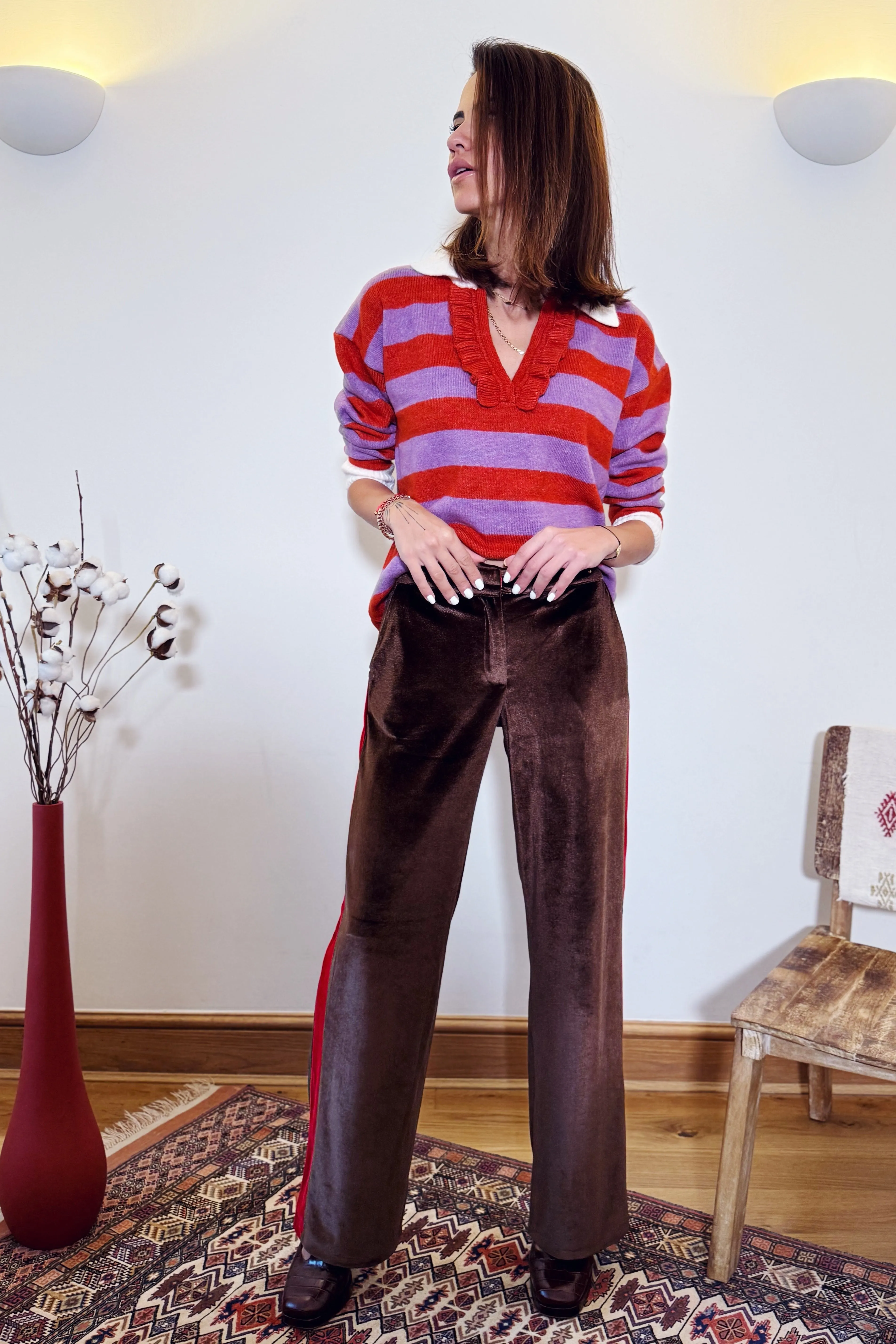 Side Striped Velvet Trousers