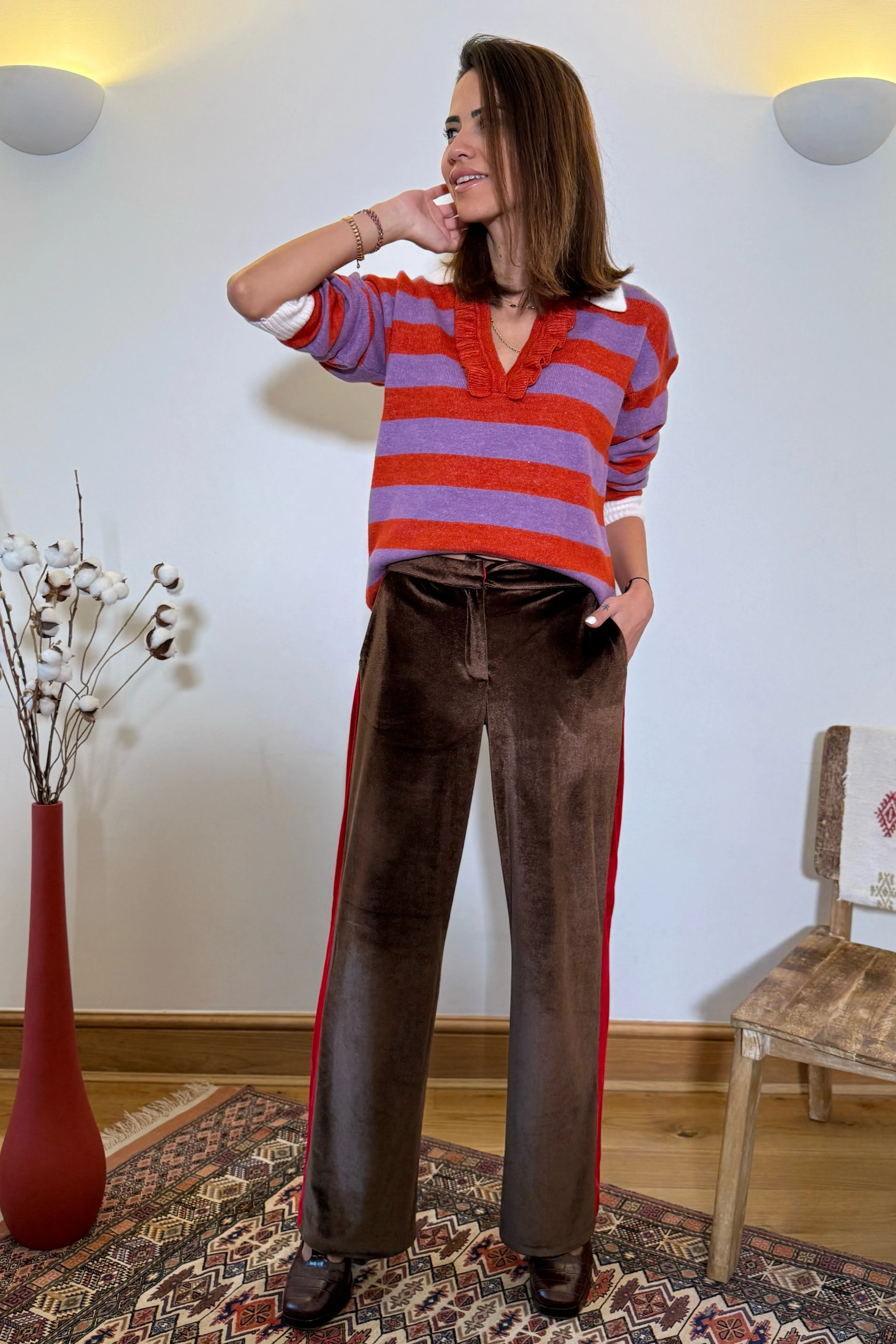 Side Striped Velvet Trousers