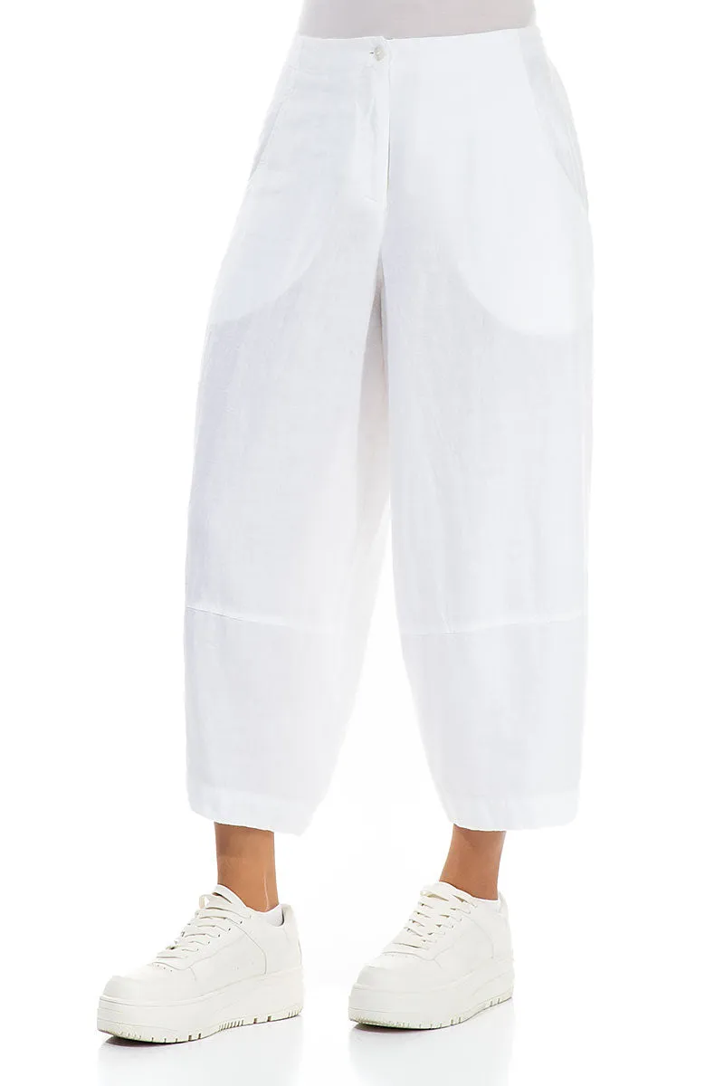 Wide Cropped White Linen Trousers