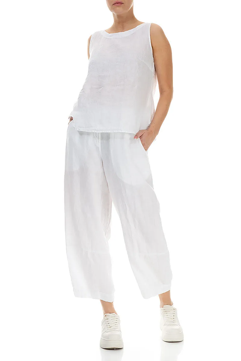Wide Cropped White Linen Trousers