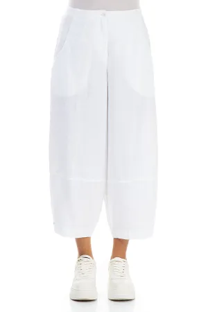 Wide Cropped White Linen Trousers