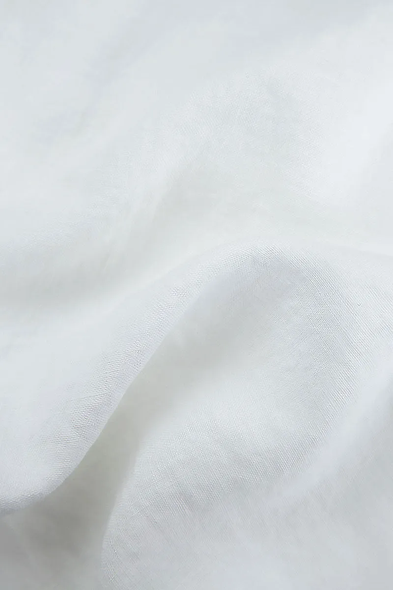 Wide Cropped White Linen Trousers