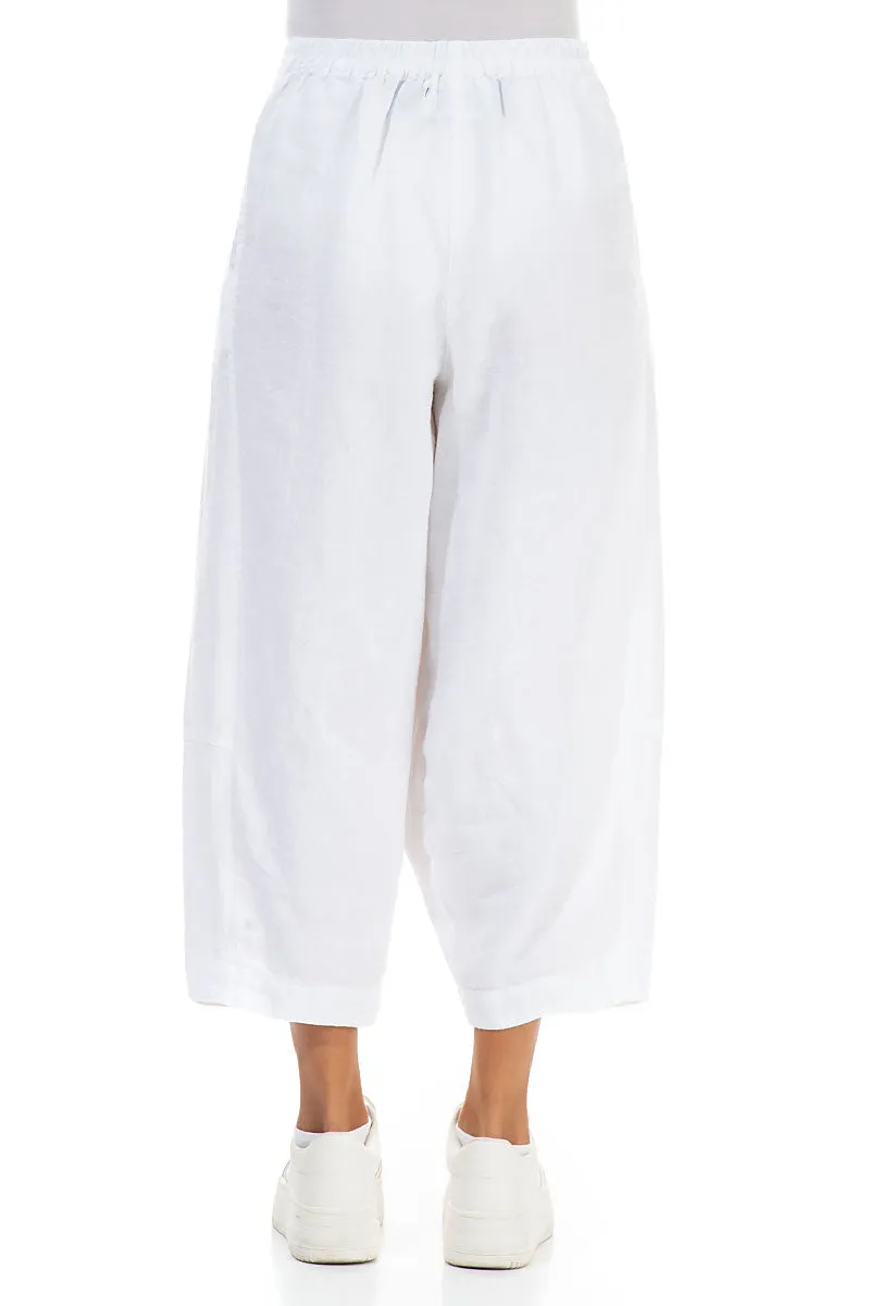Wide Cropped White Linen Trousers