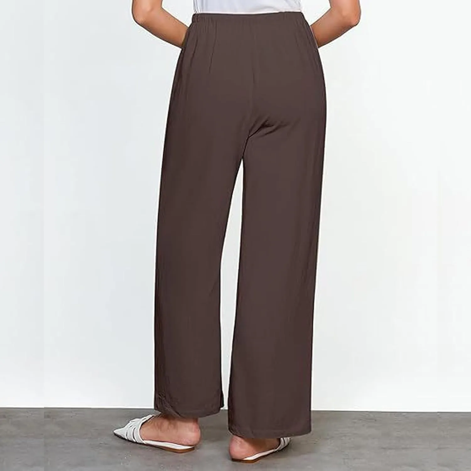 Women's Cotton Linen Pants, Wide Leg Cropped Lounge Trousers with Drawstring Elastic Waist, Summer Beach Casual Pants